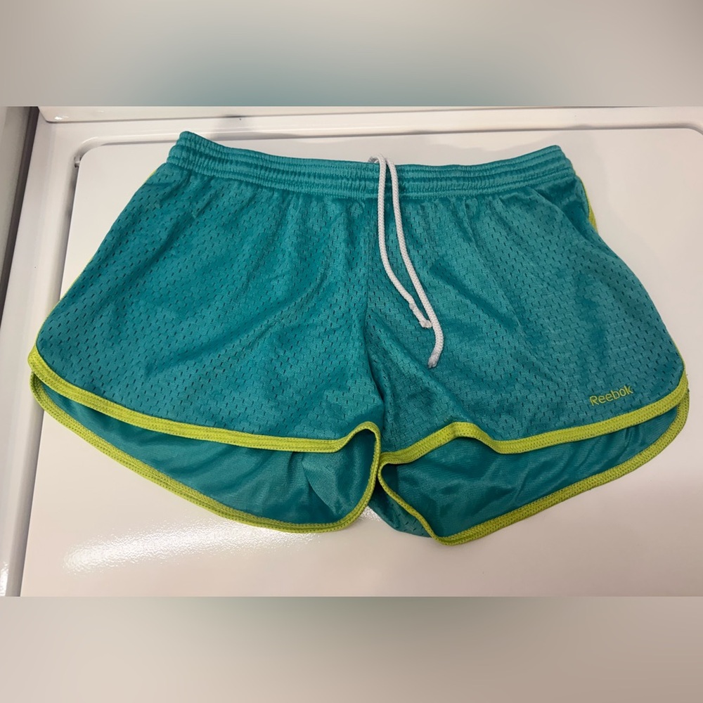 Reebok Women's Turquoise and Lime Athletic Shorts - Size Small